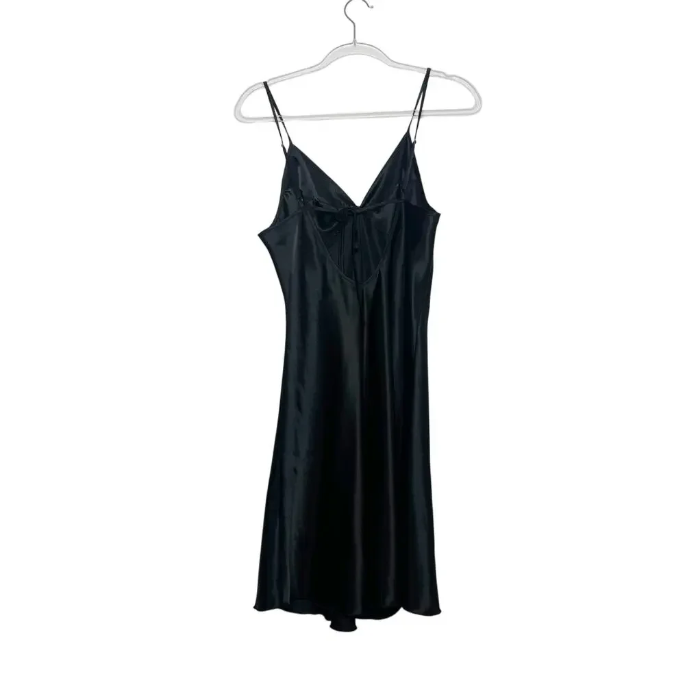 MIA-MIA Slip Dress Lingerie Nightdress Rosette Bow Satin Black Red Womens Size M